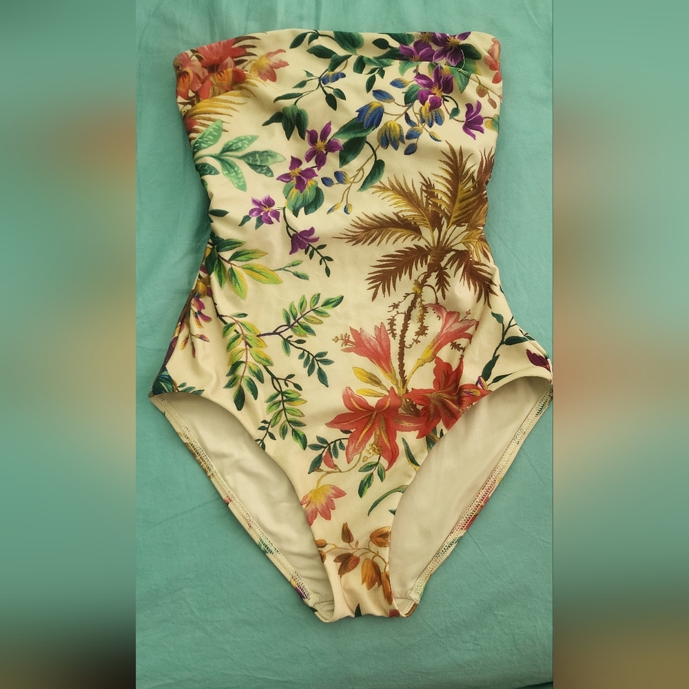 New Zimmermann Floral Tropical One-Piece Swimsuit - Cream, Size 4.